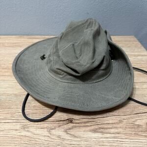 Vintage Dorfman Pacific Outback Hat Cowboy Canvas Duck Khaki Snap Up medium